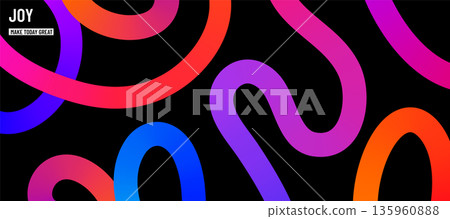 Color lines vector banner background. Abstract design with colorful liquid gradient lines and motivational fun typography on black backdrop. Modern art pattern, energy, vibrant party and inspiration Color lines vector banner background. Abstract design with colorful liquid gradient lines and motivational fun typography on black backdrop. Modern art pattern, energy, vibrant party and inspiration 135960888