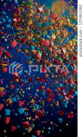 Geometric Symphony: A Burst of Colorful Shapes Against Darkness 135961062