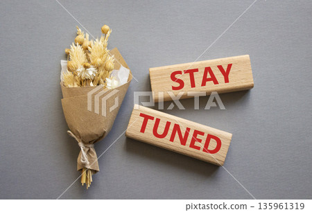 Stay Tuned symbol. Wooden blocks with words Stay Tuned. Beautiful grey background. Business and Stay Tuned concept. Copy space. Stay Tuned symbol. Wooden blocks with words Stay Tuned. Beautiful grey background. Business and Stay Tuned concept. Copy space. 135961319