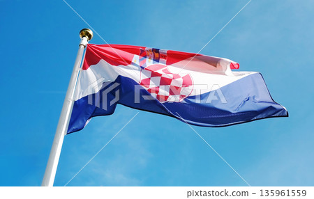 National Croatian Flag Waving Against Sky Background National Croatian Flag Waving Against Sky Background 135961559