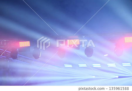 Colorful Stage Lights And Mist On Concert Show 135961588