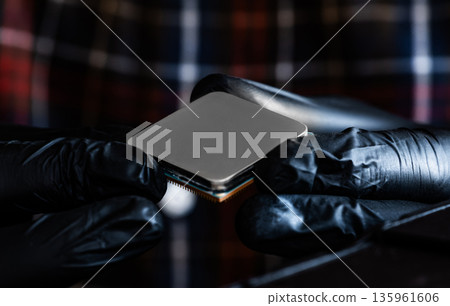 Computer Technician Holding Pc Processor Computer Technician Holding Pc Processor 135961606