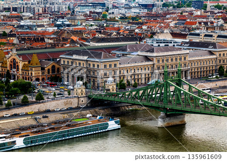 Iconic Vintage Metal Liberty Bridge Over Danube Budapest Iconic Vintage Metal Liberty Bridge Over Danube Budapest 135961609