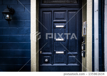 Vintage Textured Blue Entrance Door 135961634