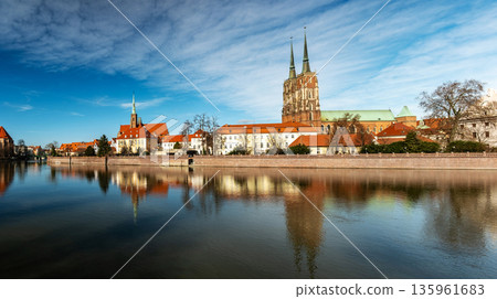 Amazing Panoramic View On A Historical Part Of Wroclaw And Cathedral Island In Wroclaw 135961683