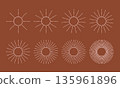 Linear dots in radial round forms. Sunbeam vector background. Circular bohemian radiating stars with dotted rays. 135961896