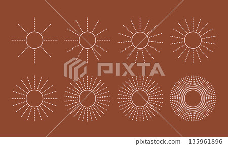 Linear dots in radial round forms. Sunbeam vector background. Circular bohemian radiating stars with dotted rays. Linear dots in radial round forms. Sunbeam vector background. Circular bohemian radiating stars with dotted rays. 135961896