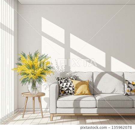 Mimosa Series: Scandinavian modern living room and interior illustrations of light and shadow 135962078