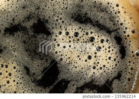 Macro texture of golden coffee foam with many small bubbles. Macro texture of golden coffee foam with many small bubbles. 135962214