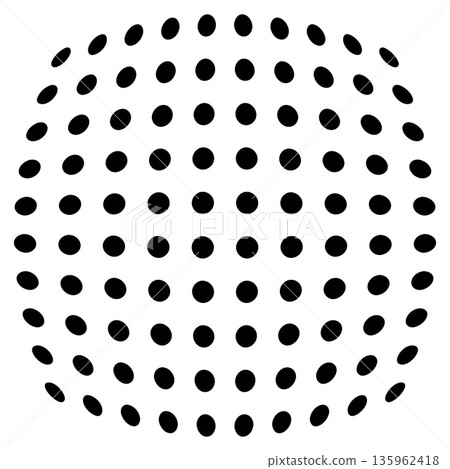 Optical bloating sphere formed by black dots in grid layout Optical bloating sphere formed by black dots in grid layout 135962418