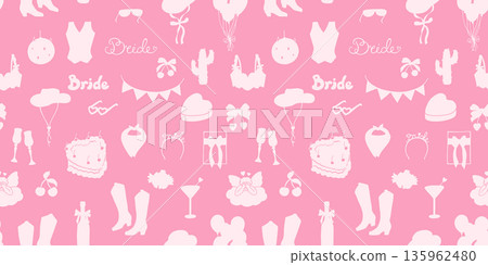 Hand Drawn Cowgirl Cowboy Whimsical Pattern Coquette Silhouette Vintage Western Background Print 135962480