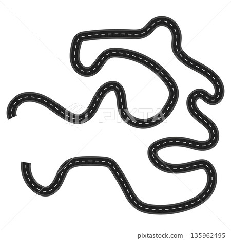 Abstract composition of winding roads and race tracks, illustrating complex paths, challenges, and the excitement of a journey. Abstract composition of winding roads and race tracks, illustrating complex paths, challenges, and the excitement of a journey. 135962495