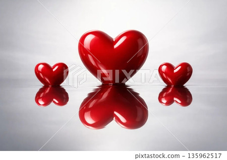 Three Red Hearts on Gray Background Three Red Hearts on Gray Background 135962517