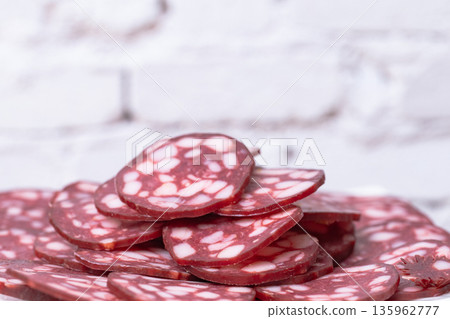 close-up of smoked sausage 135962777