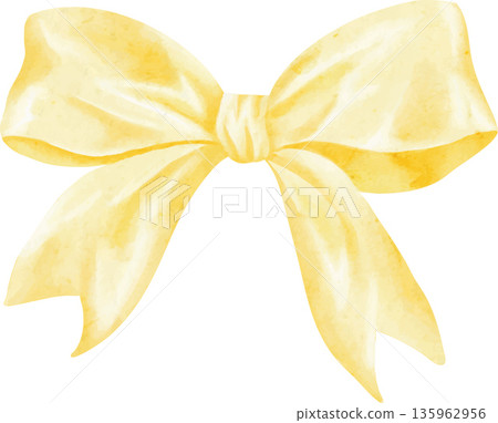 A cute hand-drawn watercolor gold satin bow, vector A cute hand-drawn watercolor gold satin bow, vector 135962956