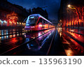 Train and city at night in malmo, sweden 135963190