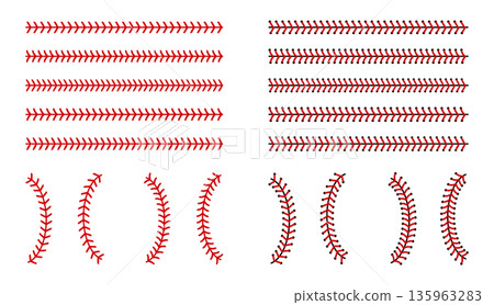 Seam like on a baseball. A pattern with a red thread arc on a white background. The ornamental pattern is line and curve. Seam like on a baseball. A pattern with a red thread arc on a white background. The ornamental pattern is line and curve. 135963283