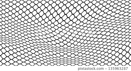 Fishing net texture. Black lace mesh pattern on a white background. Grid ornament with knotted rope. 135963287