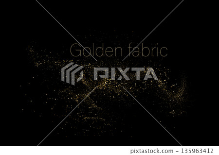 An isolated design element. An exquisite golden abstract form made of randomly arranged fine tinsel An isolated design element. An exquisite golden abstract form made of randomly arranged fine tinsel 135963412