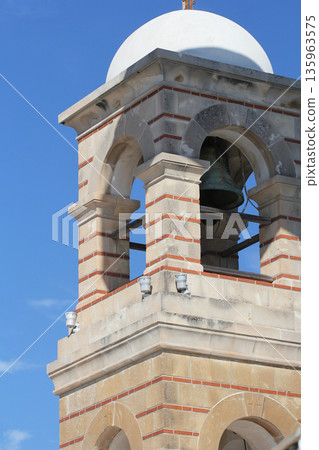 Bell tower of the 19th century Chapel of St. George on  Lycabettus hill in Athens, Greece 135963575