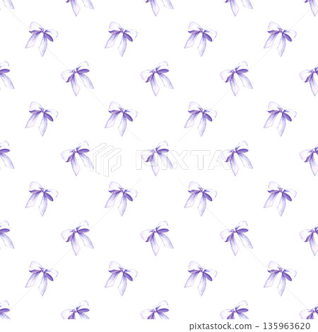 Watercolor seamless pattern with light lilac bows on an isolated background. A romantic template with an illustration of cute bows for fabric, wallpaper, packaging. 135963620