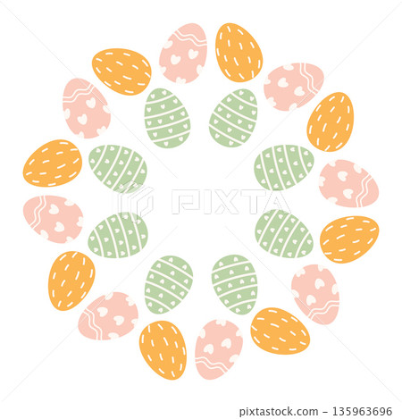 A simple round frame featuring Easter eggs arranged modern circle. The minimalist and playful design is perfect for Easter Day, themed cards, stickers, and more. A simple round frame featuring Easter eggs arranged modern circle. The minimalist and playful design is perfect for Easter Day, themed cards, stickers, and more. 135963696