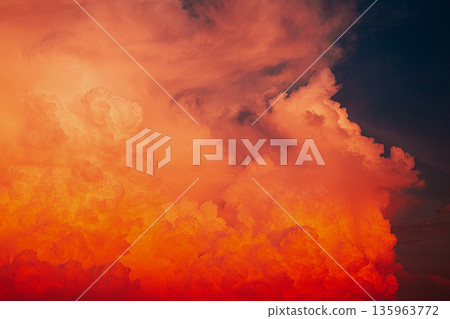 Dramatic twilight sky with vibrant orange sunset clouds 135963772