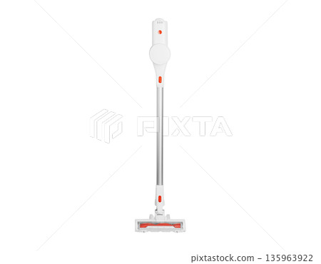 Modern cordless vacuum cleaner isolated on white background. Wireless handheld device for efficient Modern cordless vacuum cleaner isolated on white background. Wireless handheld device for efficient 135963922