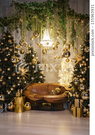 Cozy Christmas Atmosphere with Warm Lights and Festive Holiday Decor 135963931