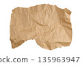 Torn piece of crumpled craft paper isolated on white. Blank wrinkled paper scrap for design. 135963947