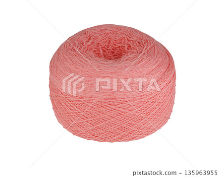 Bright Pink Yarn Ball on White Background 135963955