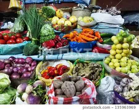 A table full of vegetables and fruits A table full of vegetables and fruits 135963969
