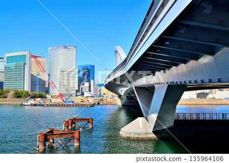 Sumida River Former Tsukiji Market site undergoing redevelopment Tsukiji Bridge 135964106