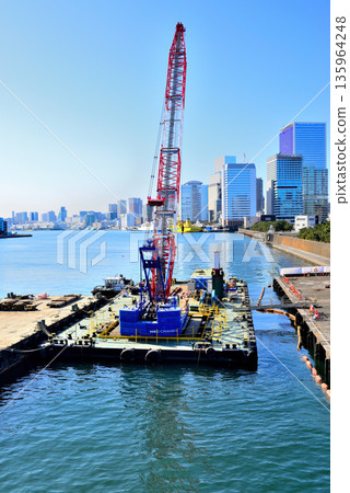 Sumida River Former Tsukiji Market site undergoing redevelopment Tsukiji Bridge 135964248