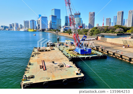 Sumida River Former Tsukiji Market site undergoing redevelopment Tsukiji Bridge Sumida River Former Tsukiji Market site undergoing redevelopment Tsukiji Bridge 135964253