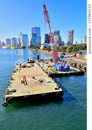 Sumida River Former Tsukiji Market site undergoing redevelopment Tsukiji Bridge Sumida River Former Tsukiji Market site undergoing redevelopment Tsukiji Bridge 135964254