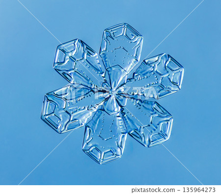 Natural snowflake crystal in blue background Natural snowflake crystal in blue background 135964273