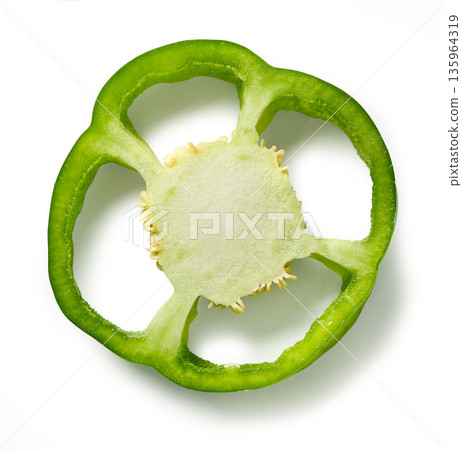 fresh raw green paprika slice isolated on white background 135964319