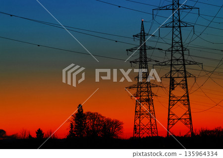 The sky before dawn and the tower The sky before dawn and the tower 135964334