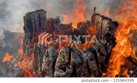 Burning stumps, forest fire 135964339