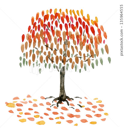 秋葉飄落的樹木 135964555