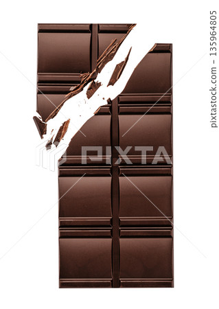Broken dark chocolate bar isolated on white background Broken dark chocolate bar isolated on white background 135964805