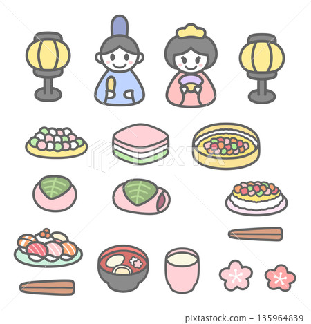 Cute Hinamatsuri illustration set Cute Hinamatsuri illustration set 135964839