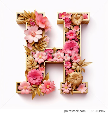 Alphabet made of flowers. Floral font. Letter H. Alphabet made of flowers. Floral font. Letter H. 135964987