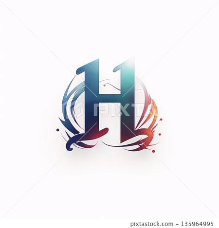 H letter with watercolor splash and leafs. Vector illustration. H letter with watercolor splash and leafs. Vector illustration. 135964995