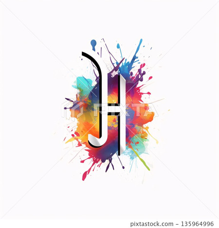 Letter H painted with colorful paint splashes on white background. Vector illustration. Letter H painted with colorful paint splashes on white background. Vector illustration. 135964996