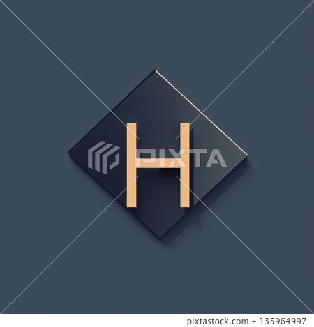Illustration of letter H in black and gold color on grey background Illustration of letter H in black and gold color on grey background 135964997