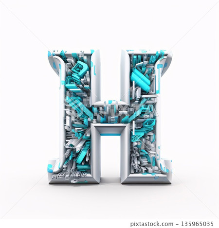 Hi-tech font. Letter H made of tools. 3D rendering 135965035