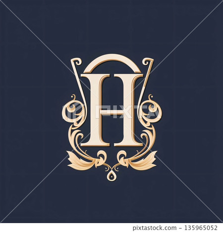 Vintage ornamental letter H logo design template. Elegant luxury golden letter H logo design. Vintage ornamental letter H logo design template. Elegant luxury golden letter H logo design. 135965052
