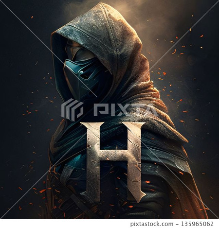 Knight in the armor with the letter H on a dark background. Knight in the armor with the letter H on a dark background. 135965062